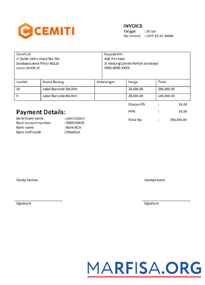 Printable India Cemiti sports electronic community invoice sample